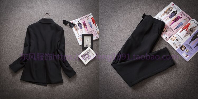 woman 2 piece black Pant Suits Formal Ladies Office OL Uniform Designs Women Business Work Wear Jacket with Trousers Set: Black / M