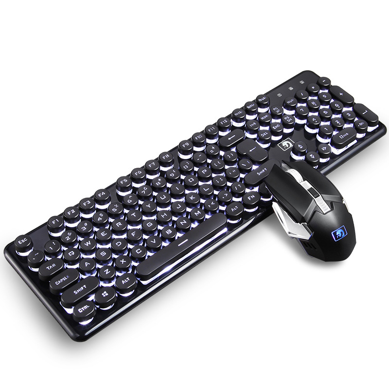 Teclado inalámbrico de 2,4G para videojuegos, periférico con sensación mecánica, retroiluminado RGB, ratón inalámbrico de 2400dpi, Pc, Gamer, teclado Punk: Black (white LED)