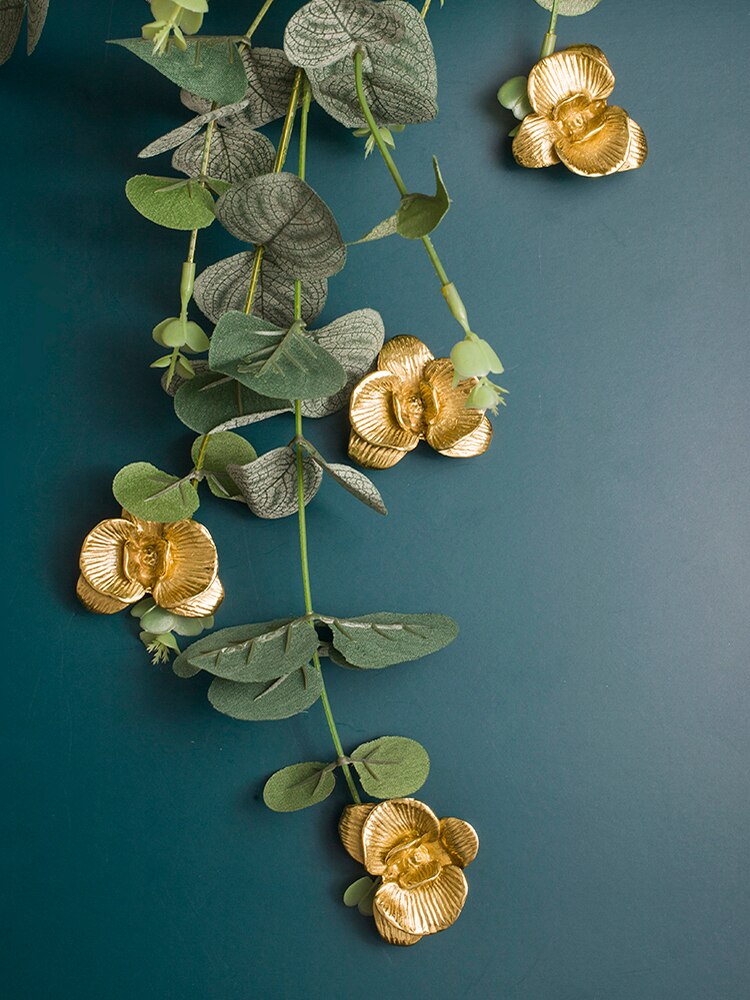 Retro phalaenopsis knop og håndtag guld blomst håndtag fransk nordisk skuffe træk skab dørknapper messing vintage dekor hardware