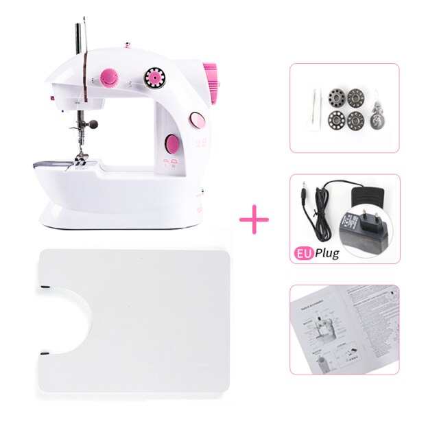 Sewing Machine Portable Household Mini Sew With Foot Pedal Night Light Double Thread Pink Colour For Tailor Table: 03-Z2-EU
