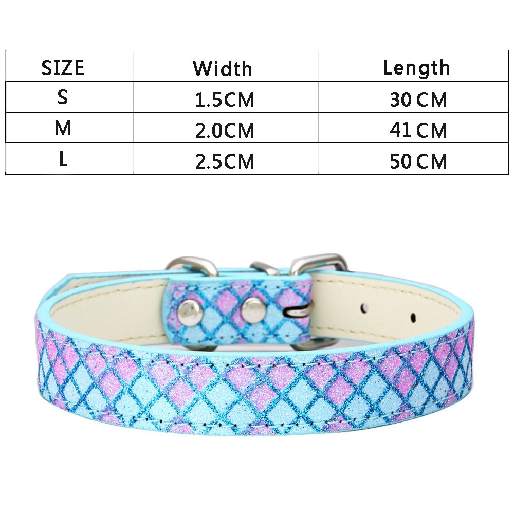 Hundehalsbånd til små store hunde pu læder hundehalsbånd justerbart plaid rhinestone halsbånd til hunde tilbehør kæledyr produkter hvalp: Blå / L 2.5 x 50cm