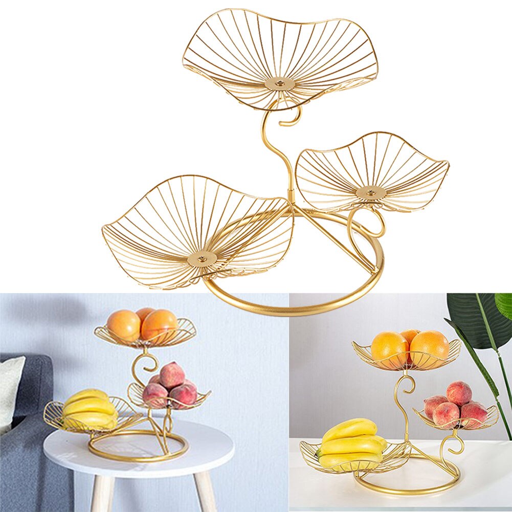 Three-layer Storage Tray Leaf Shaped Nordic Style Wire Basket Kitchen Organizer Home Decor Fruit Plate Snack Rack Living Room