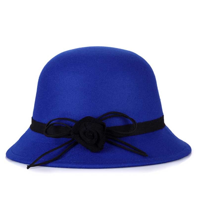 Filt imitation uld vinter efterår kvinder damer fedoras top jazz hat enkel ensfarvet bowler hatte runde kasketter