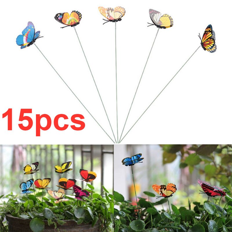 Lawn Decoration 15PCS Garden Art Artificial Insect Butterfly Garden Decor Lifelike Plastic 3D Flowerpot 3D Flowerpot Home Decor: Default Title