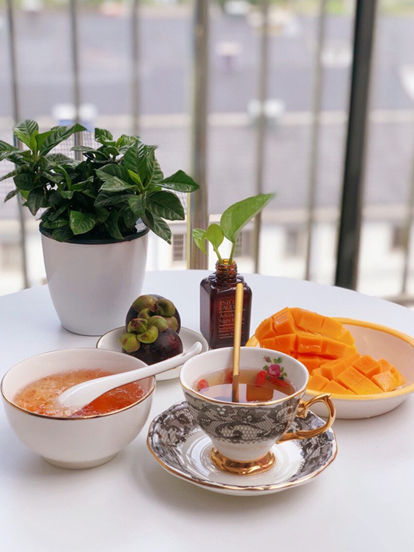 England Bone China Coffee Cup Saucer Set Luxury Afternoon Tea Party Ceramic Dessert plate Lace Porcelain Tea Cups