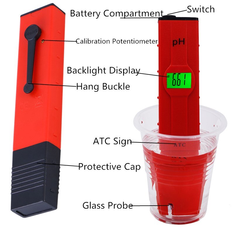 Portable Digital PH Meter LCD Display PH Tester Water Monitor Test Pen PH Multimeter With Backlight For Pool 30%OFF