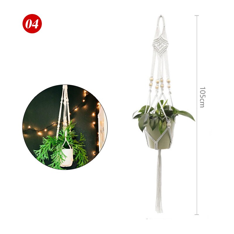 Pot de Fleurs Suspension pour Plantes en Macramé pour Jardin et Cour, Panier Suspendu Fait à la Main pour Décoration Murale: 04