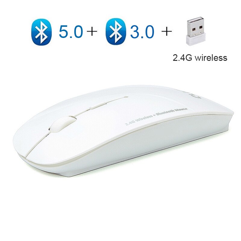 Mouse 3 em 1 sem fio 2.4ghz, ergonômico, com bluetooth, ótico, fino, para macbook, laptops e computadores: Dual mode White