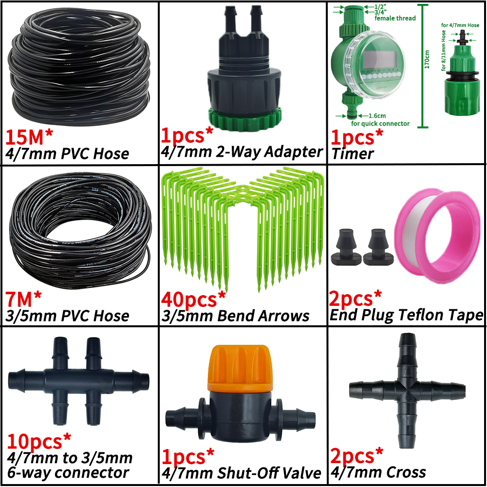 Oasis Garden 4/7mm to 3/5mm Hose Automatic Watering Drip Irrigation System Kit Elbow Emitter Potted Plant Home Bonsai Greenhouse: Blue