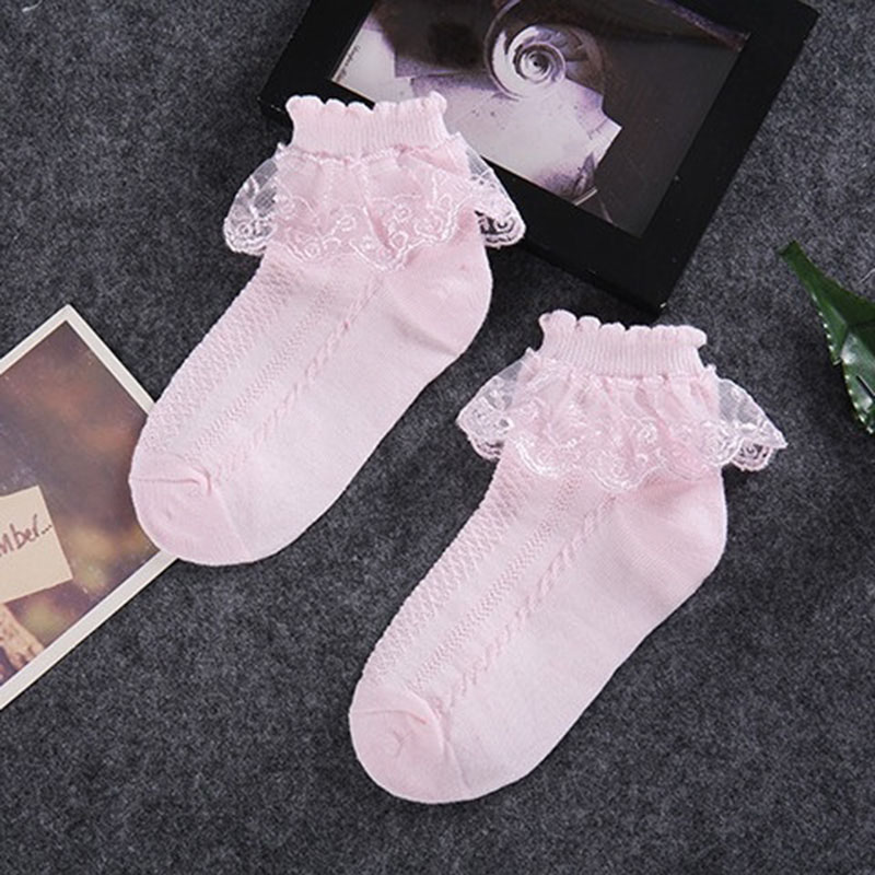 Thin Summer Baby Socks White Cotton Lace Ruffle Princess Mesh Baby Girl Socks Kids Children Breathable Ankle Short Socks: pink