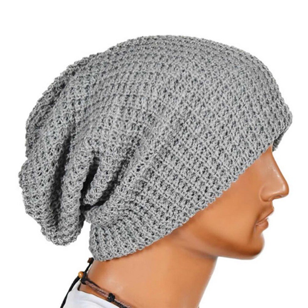 Mannen Vrouwen Warme Winter Knited Mutsen Skull Bandana Slouchy Oversized Cap Sport Hat Unisex Motorkap Doen Dropping: Gray