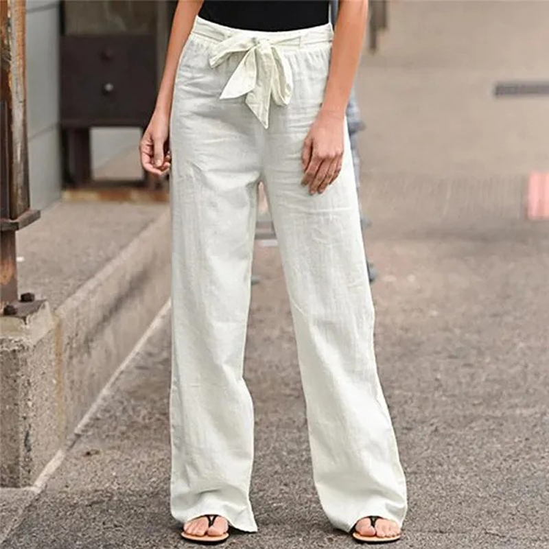 Summer Elastic Waist Women Cotton Linen Pants Hight Waist Ankle-length Oversized Loose Trousers Female Casual Solid Color Pants: 4XL / Brown