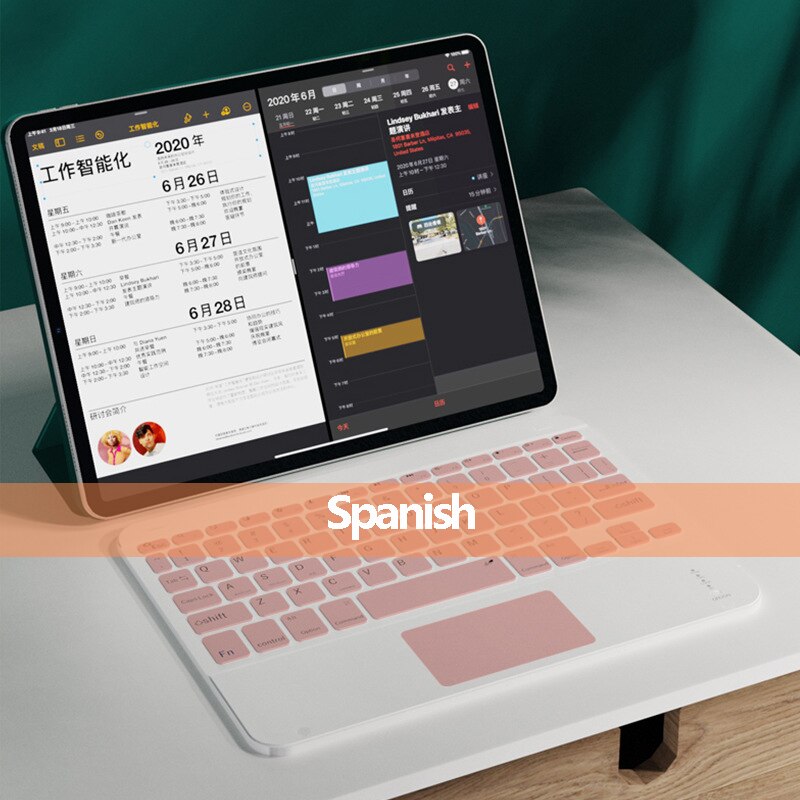 Teclado ruso, español y coreano para iPad, teléfono y tableta, teclado inalámbrico con panel táctil para IOS, Windows, compatible con Bluetooth: Spanish pink