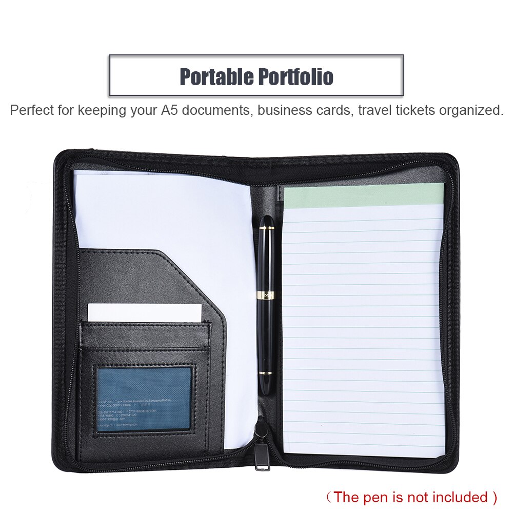 Portable Business Portfolio Padfolio Folder Document Case Organizer PU Leather with Business Card Holder Memo Note Pad