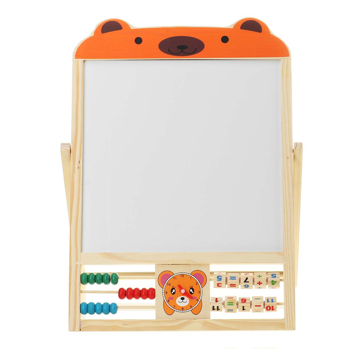 Children's Double Sided Easel Art Easel Chalk Chalkboard Magnetic Writing Board With Number Stickers and Tangram: Bear