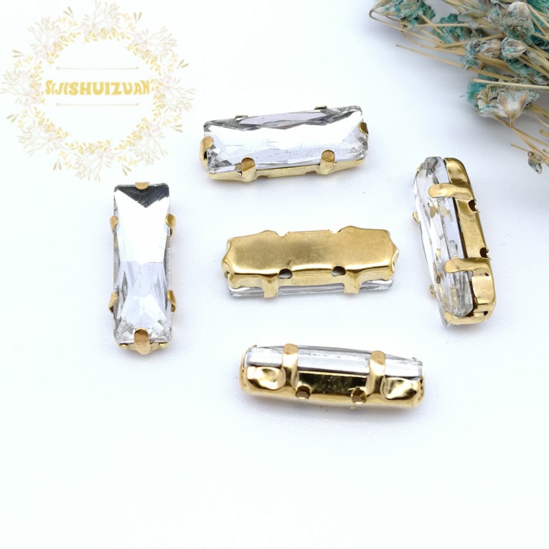 5*10 5*15 Witte Rechthoek Glas Crystal naaien steentjes met goud klauw Diy trouwjurk accessoires