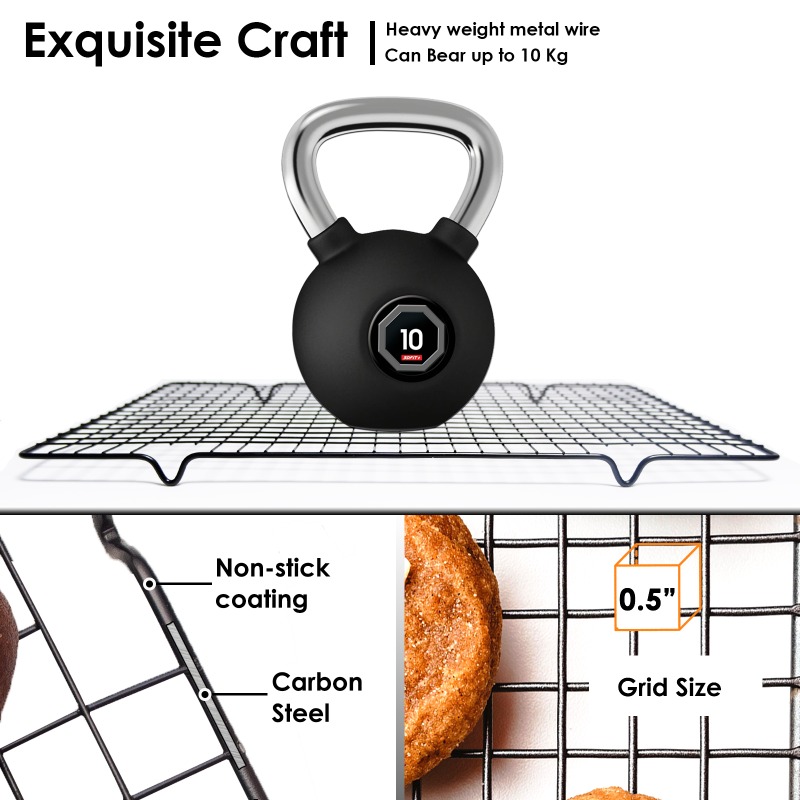 3PCS Black Carbon Steel Baking Cooling Rack for Cakes Bread Cookies -Non-Stick Durable Cooling Grids Multi-Purpose Kitchen Tool