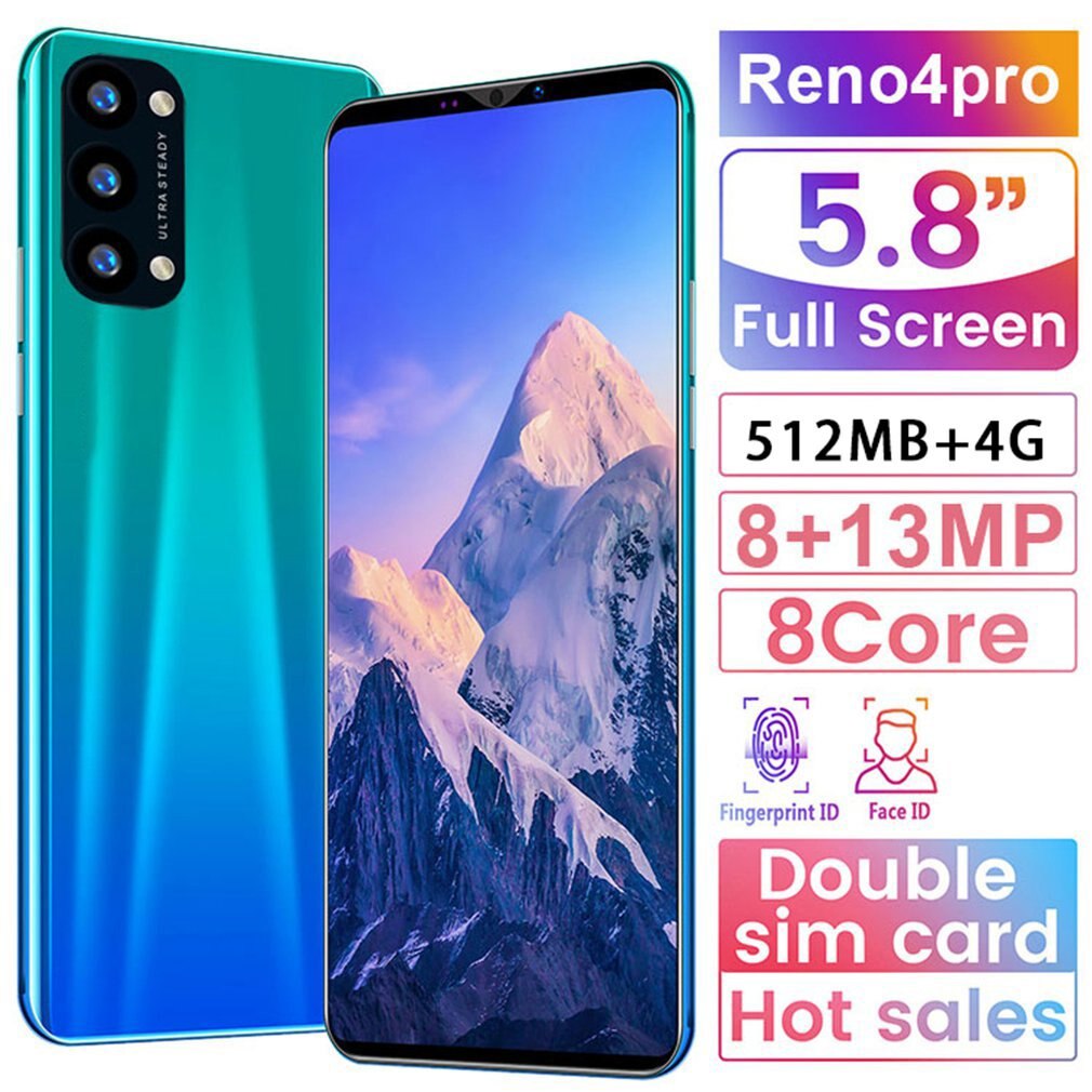 Reno 4 pro smartphone 5.8 inch smartphone 512m+4g 3d glazen achterkant high-definition camera aan de achterkant