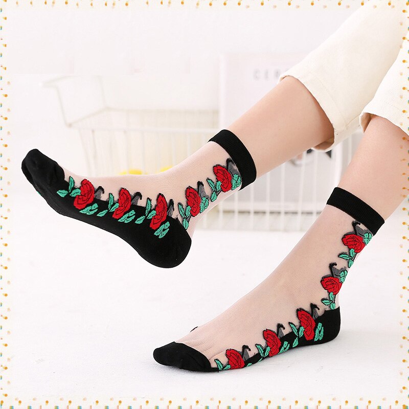Lace Ruffle Soft Comfy Sheer Silk Socks Elastic Mesh Knit Frill Trim Transparent Ankle Funny Sexy Fishnet Women Socks: 8