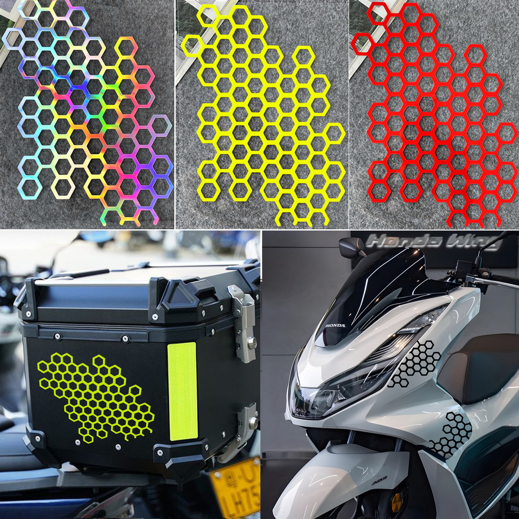 Honeycomb Motorcycle Sticker Reflective Motorcycle Helmet Body Grid Shaped Decal Waterproof Motorcycle Accesssories