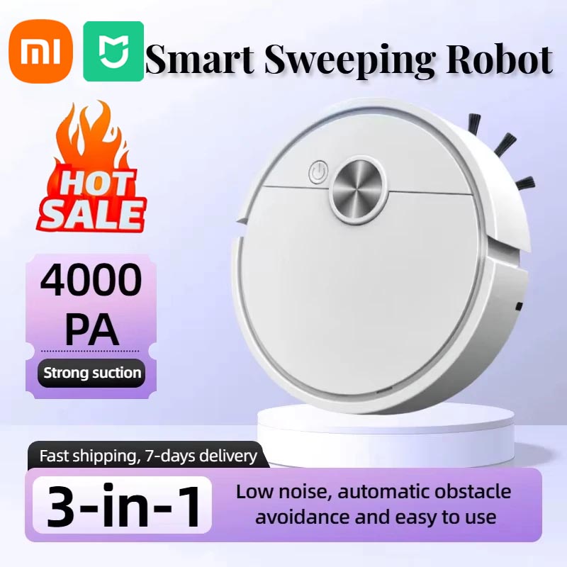 Xiaomi mijia 4000pa 3 em 1 robô aspirador de pó inteligente sucção forte fácil de usar para pisos duros tapetes de pêlos de animais de estimação