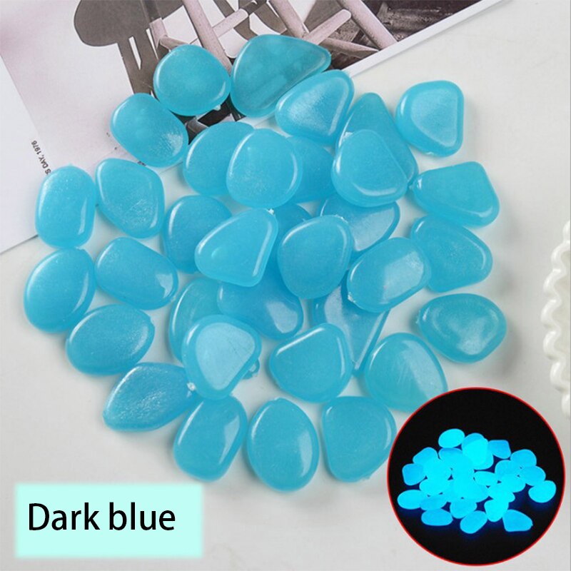 50/100pcs Glow in the Dark Garden Pebbles Glow Stones Rocks for Walkways Patio Lawn Garden Yard Fish tank Decor Luminous Stones: 100pcs / dark blue