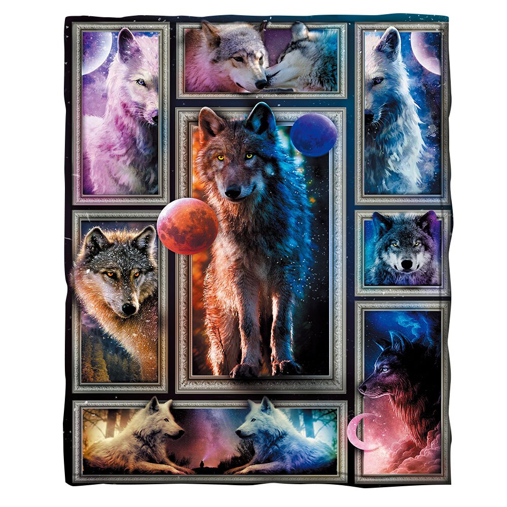 Wolf 3d bedrukte fleece deken bedden wandelen picknick dikke modieuze sprei sherpa deken 05: 3 / Kind 70( uur )110( weken)