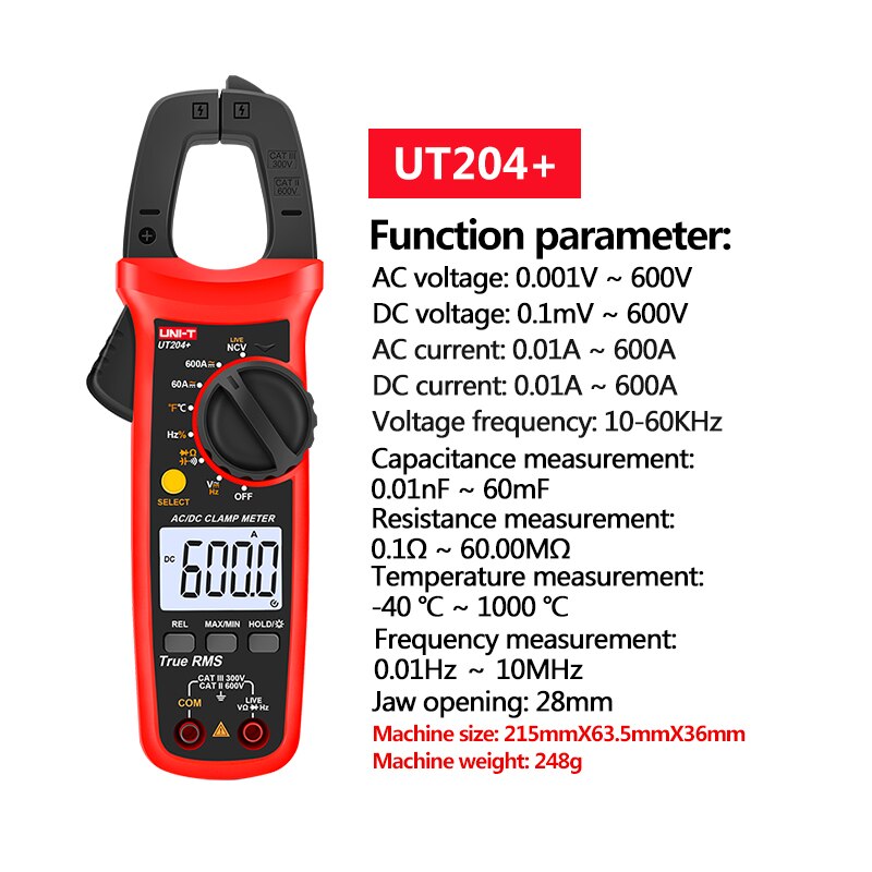 UNI T UNI-T Digital Clamp Meter AC DC Current Amperimetro Tester Clamp Multimeter Resistance Frequency UT201+ UT202+ UT203+: UT204 PLUS