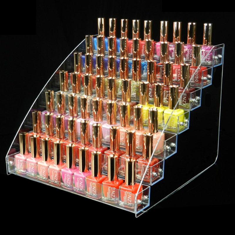 2-7 lag valgfri rack akryl klar neglelak display kosmetisk lak arrangør stativholder manicure værktøj opbevaringsboks