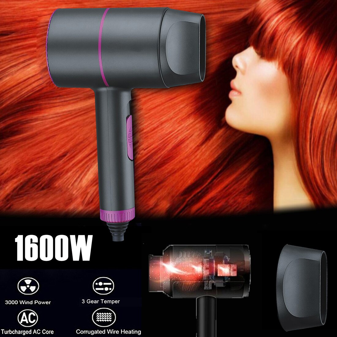 Secador de pelo de anión de alta potencia 2000W, secador de pelo para salón, secador de pelo nutritivo, pequeño martillo, herramienta de modelado de aire y frío