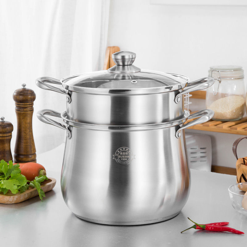 Soup Pot Thick 304 Stainless Steel Pot Large Capacity Double Bottom Noodle Pot Porridge Pot Cooker Universal High Soup Pot