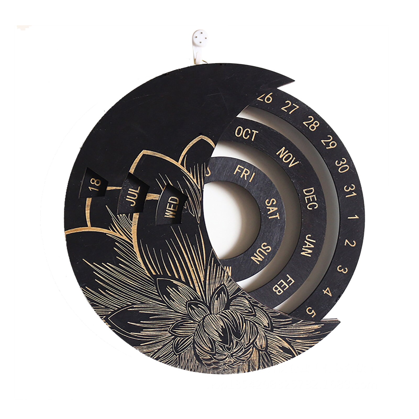 Round Moon Wooden Perpetual Advent Calendar Creativity Hanging Study Desk Handmade Decorative Craft Decoration For Girls: Black