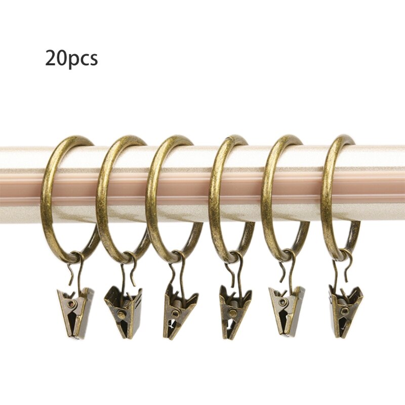 20 Pcs Metal Curtain Clips Shower Curtain Rings with Clips and Eyelets Drapery Rings for Tension Rod Bracket Eyelets
