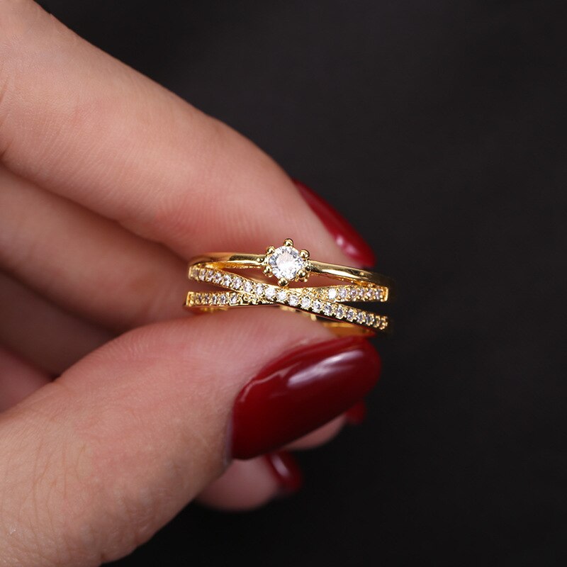 Frauen Luxus glänzend Ringe Braut setzt Zirkonia Kristall Zucht Öffnung Finger Ring Schmuck sehr klein Kreis Elegante