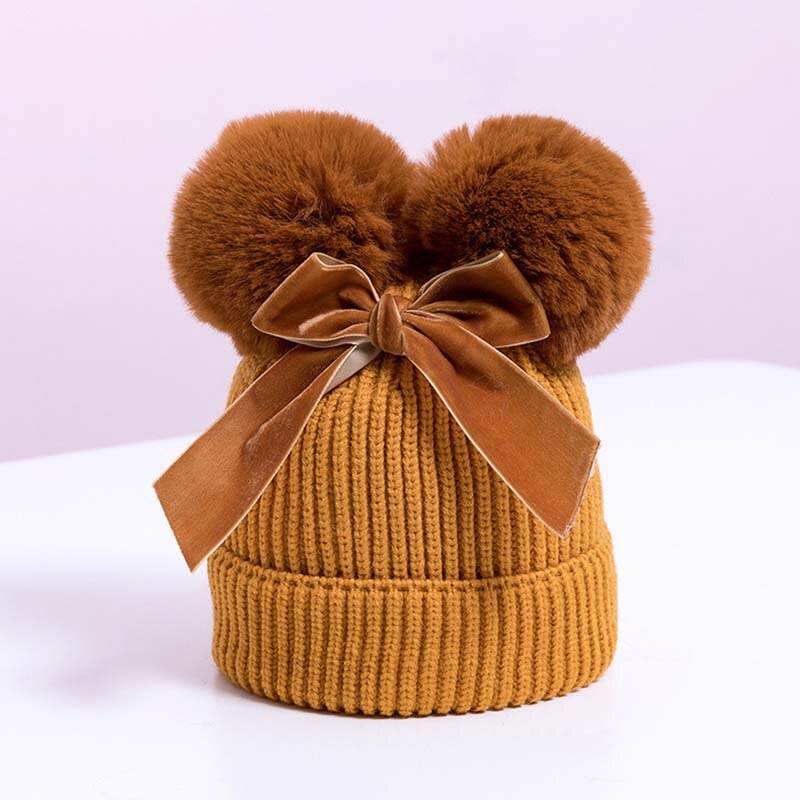 Chapeau à Double pompon tricoté | Bonnet d'hiver, chapeau plus épais, Bonnet pour enfants bébés