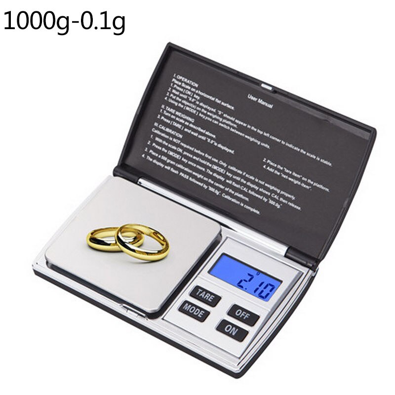 Didihou kannettava minivaaka 100/200/300/500/1000g 0.01/0.1g erittäin tarkka koruvaaka gramman punnitus taskuvaaka koruille: 1000g-0.1g