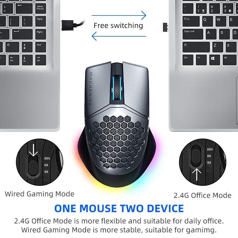 Machenike M8 Gaming Mouse Wireless RGB Mouse Gamer Rechargeable 85g Laptop Mice Computer Mouse PMW3335 16000DPI Programmable