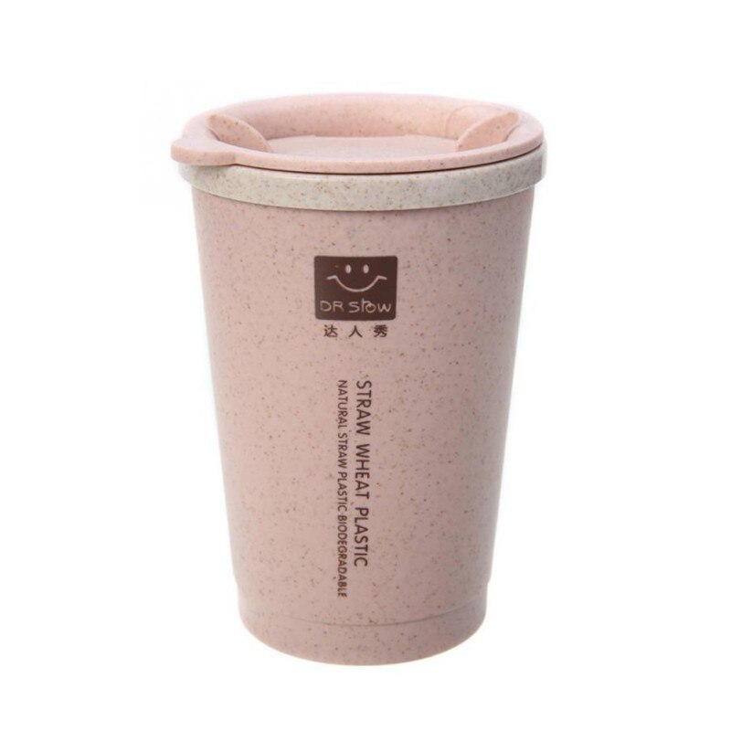 280ML Double-wall Wheat Fiber Water Cup With Lid Insulation Coffee Cup Travel Mug Leakproof Travel Thermo Milk Cup: Pink