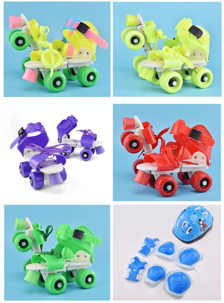 Children Adjustable Roller Skate Double Line Skates Resizable Quad Skate Patines Adults Outdoor Fitness Sport Footwear: Red(A)