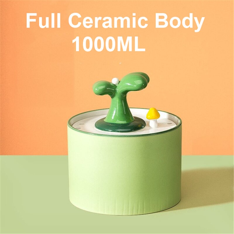 Electric Ceramic Cat Drinking Water Fountain For Cats Dogs Drinking Bowl Automatic Cat Water Fountain Dispenser Pet Supplies: Green-1L
