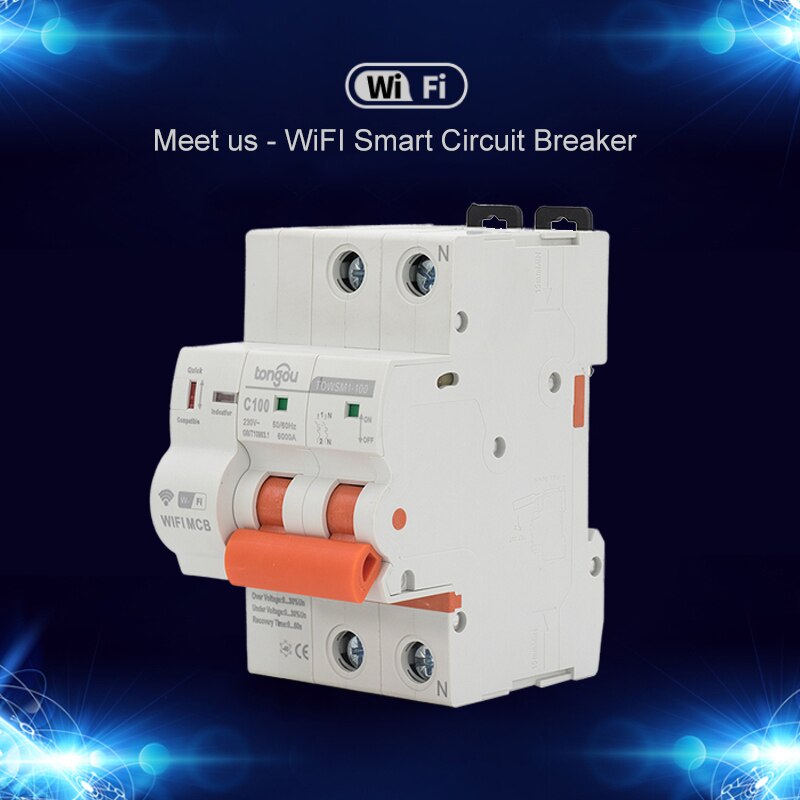 2P WiFi Intelligent Circuit Breaker Air Switch Automatic Switch Overload Short Circuit Protector Household Power Switch