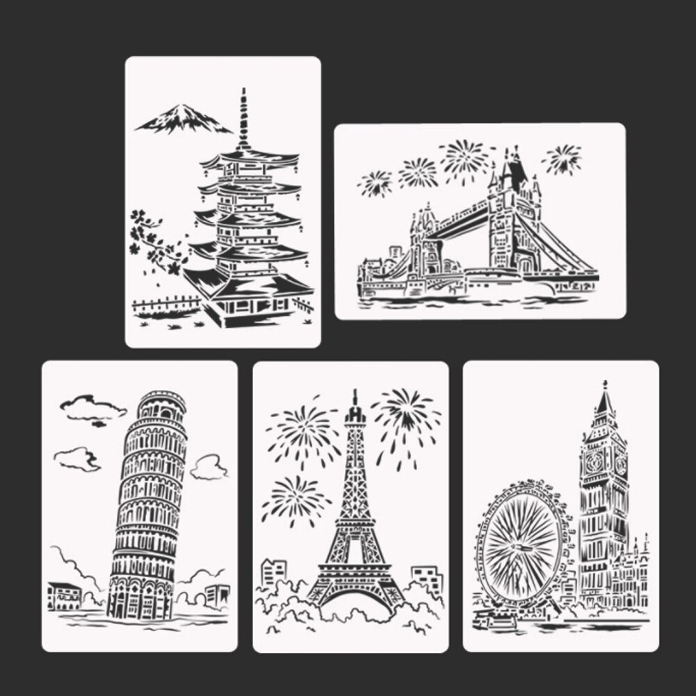 Hollow Flower Template DIY Architecture Series Painting Template Openwork City A4 Lace Ruler Template Student Supplies