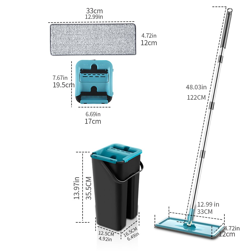 Mopa Plana de Secado Rápido con Cubo de Limpieza, Fregona Giratoria Ajustable con Ángulo de 360 Grados, Artículo para Limpieza del Suelo del Hogar