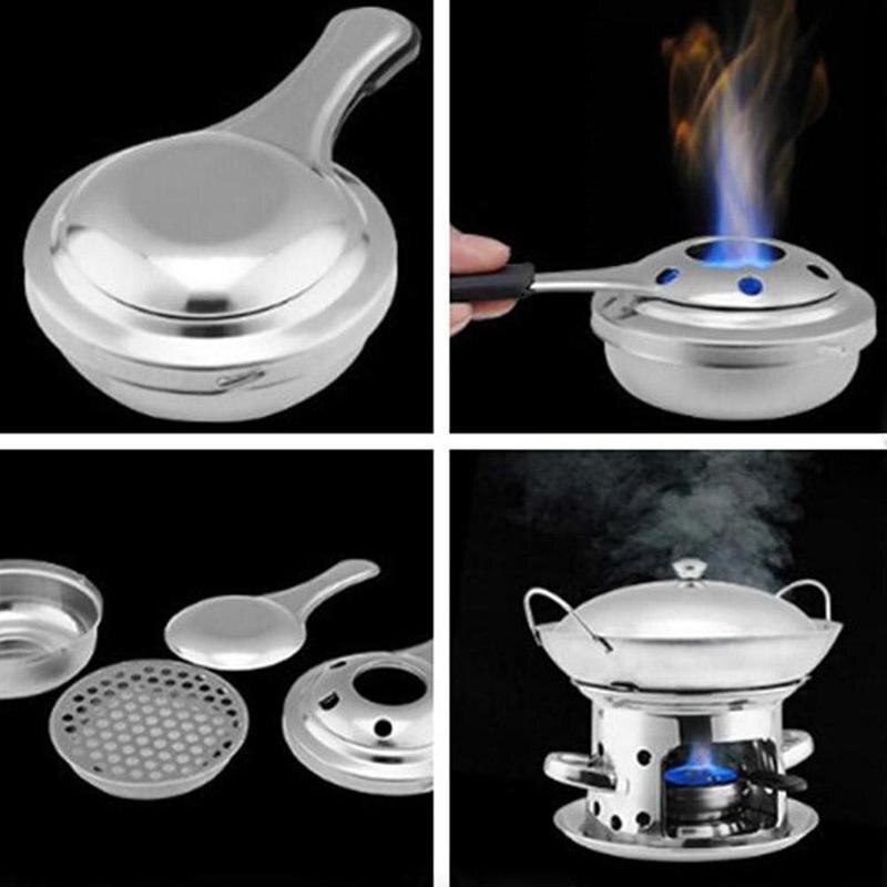 Quemador de Fondue a prueba de viento de 9,5 cm, olla portátil de acero para exteriores, estufa de Panic, accesorios de parrilla, Alc de acampada, V4R3
