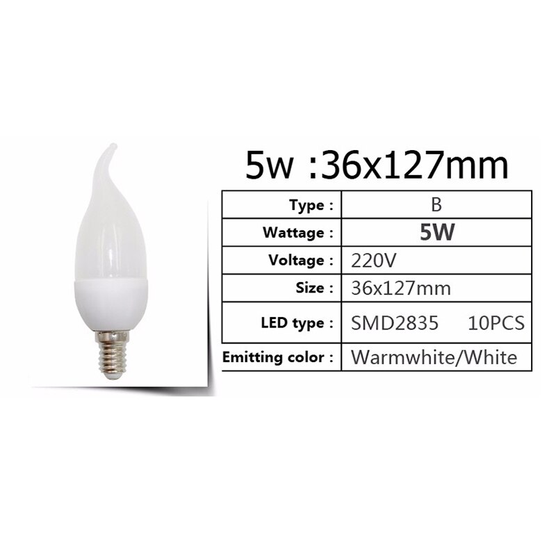 Ledet stearinlys pære 5w tip boble hale krystal lysekrone speciel  e14, pull hale (varm hvid 220v)