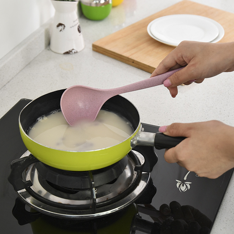 1pc Wheat Straw Rice Ladle Long Handle Soup Spoon Meal Dinner Scoops Kitchen Supplies Cooking Tool Tableware