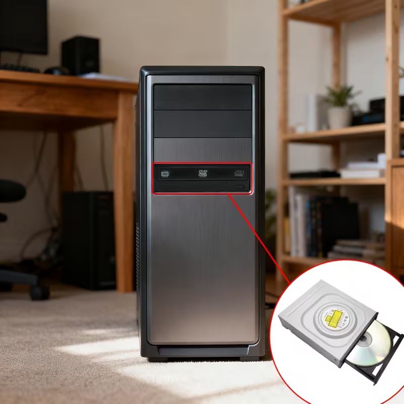 Leitor e Gravador de CD/DVD Interno de 3,5 Polegadas para Desktop, Suporte para Windows 10, 8, 7, XP, Interface SATA, Unidade de DVD Integrada