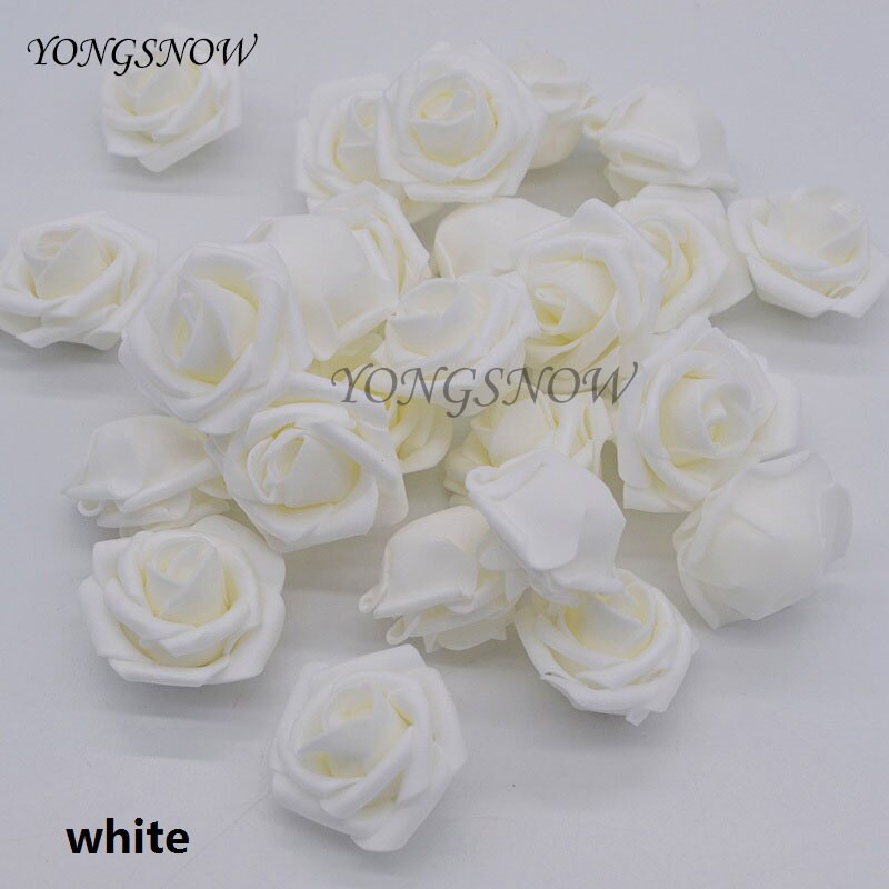 50 stk/parti 4cm kunstige blomsterhoveder håndlavet gør-det-selv bryllup boligdekoration multi-brug pe skum rose dekorative blomster forsyninger 65z: Hvid  fh01