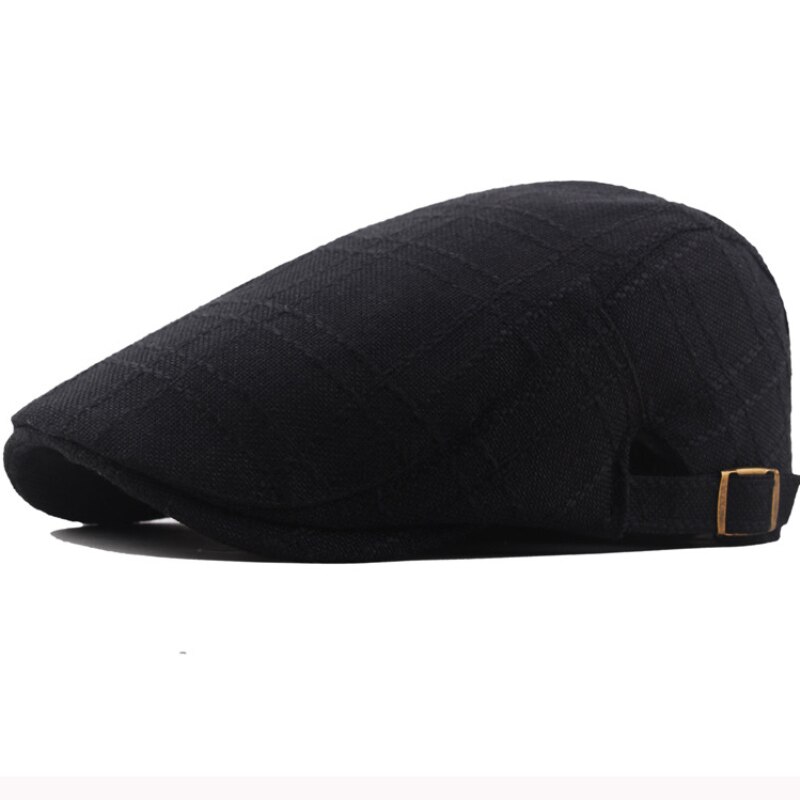 HT3193 hombres boinas para mujeres ropa de algodón sombrero de la boina ajustable Retro Ivy vendedor de tapa plana Primavera Verano hombre mujer boina Retro Pac: Black Adjustable