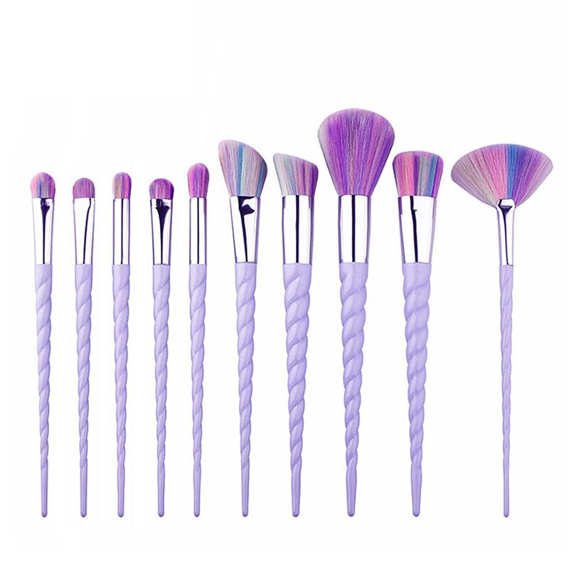 Ensemble de 10 pinceaux de maquillage licorne pour fond de teint, poudre, fard à paupières, sourcils, outils cosmétiques: Rose